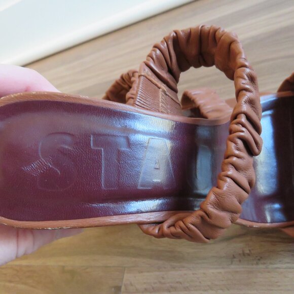 STAUD Frankie Ruched Block Heel Mule Slip On Shoes in Tan Leather - Size US 8 - Picture 16 of 16